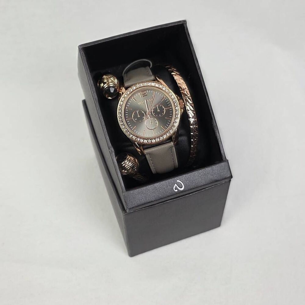 FMD Rose Gold Watch Bracelet Set Gray Leather